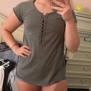 Gray Lace Up Tee